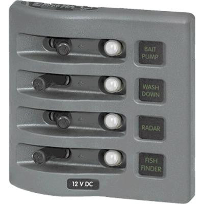 Sw Pnl, Toggle w- Breakers, 4 Sw, Gray