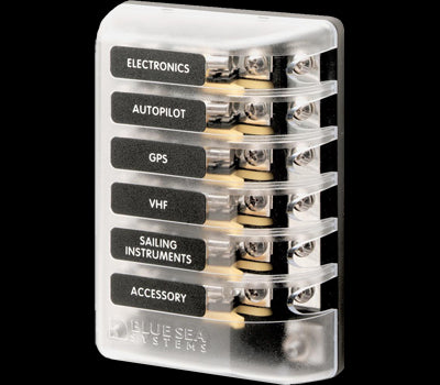 Fuse Block, 3AG Glass, 6 Ckt, w- Neg Bus